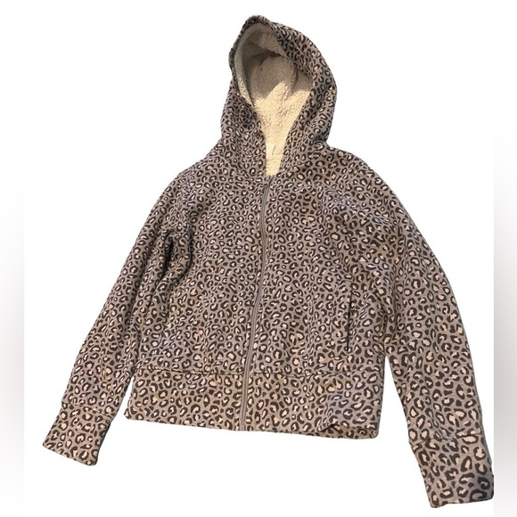 Old Navy Grey Gray Black and White Leopard Print Hoodie Sweater with soft plush - Picture 5 of 8